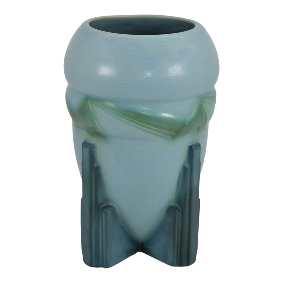 Roseville Futura Blue 1928 Vintage Art Deco Pottery Spaceship Ceramic Vase 405-7
