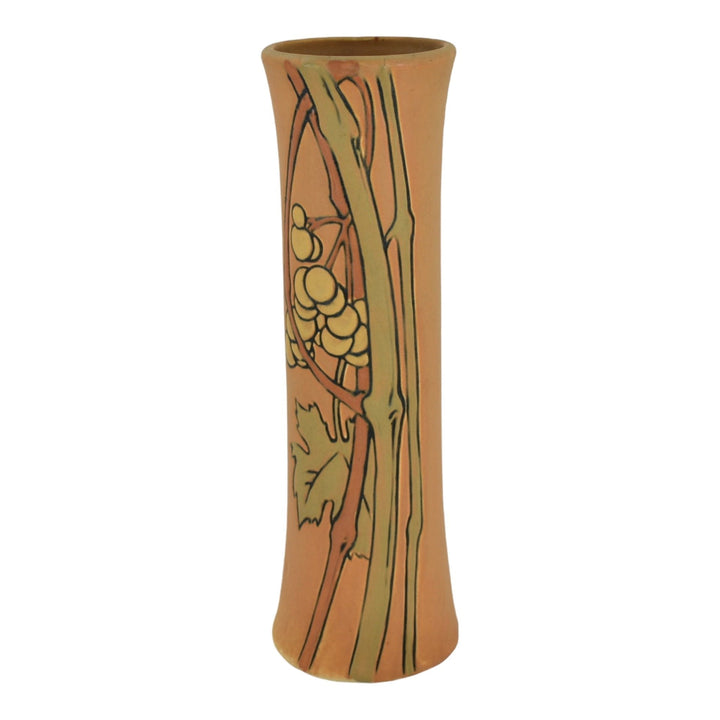Weller Etched Matte 1905 Vintage Art Pottery Grapes Orange Green Ceramic Vase - Just Art Pottery
