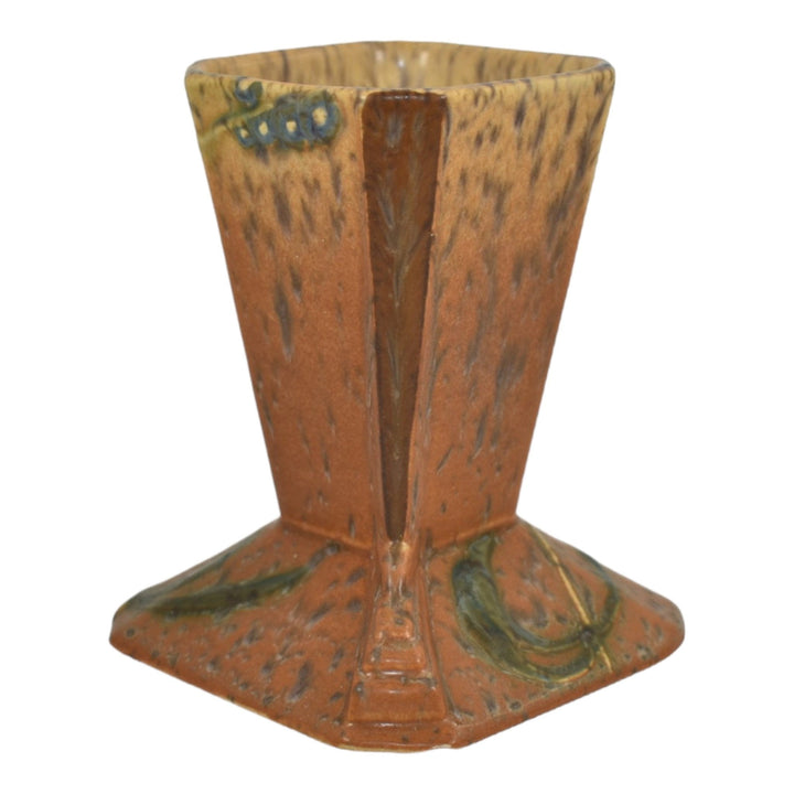 Roseville Futura 1928 Vintage Art Deco Pottery Mottled Brown Stump Vase 421-5