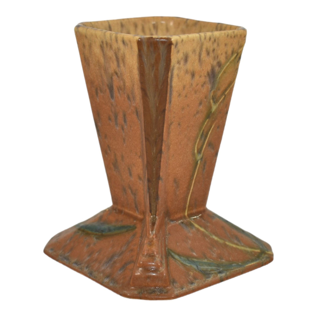 Roseville Futura 1928 Vintage Art Deco Pottery Mottled Brown Stump Vase 421-5