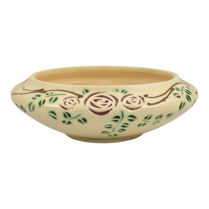 Roseville Velmoss Scroll 1916 Arts And Crafts Pottery Ceramic Flower Bowl 118-6 - Just Art Pottery