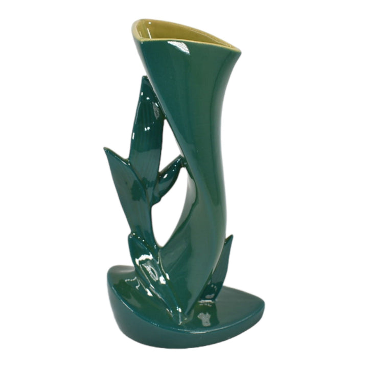 Roseville Mayfair Green 1952 Vintage Art Deco Pottery Ceramic Flower Vase 1004-9