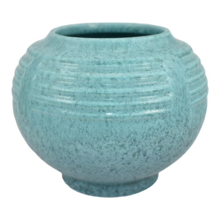 Roseville Tourmaline Blue 1933 Vintage Art Deco Pottery Round Flower Vase 238-5