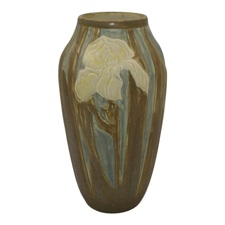 Freiwald Studio Arts And Crafts Hand Made Pottery White Iris Matte Brown Vase - Just Art Pottery