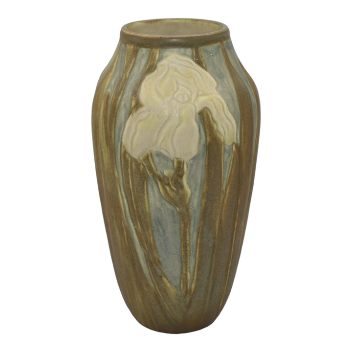 Freiwald Studio Arts And Crafts Hand Made Pottery White Iris Matte Brown Vase - Just Art Pottery