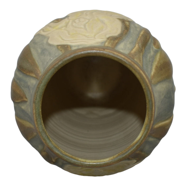 Freiwald Studio Arts And Crafts Hand Made Pottery White Iris Matte Brown Vase - Just Art Pottery