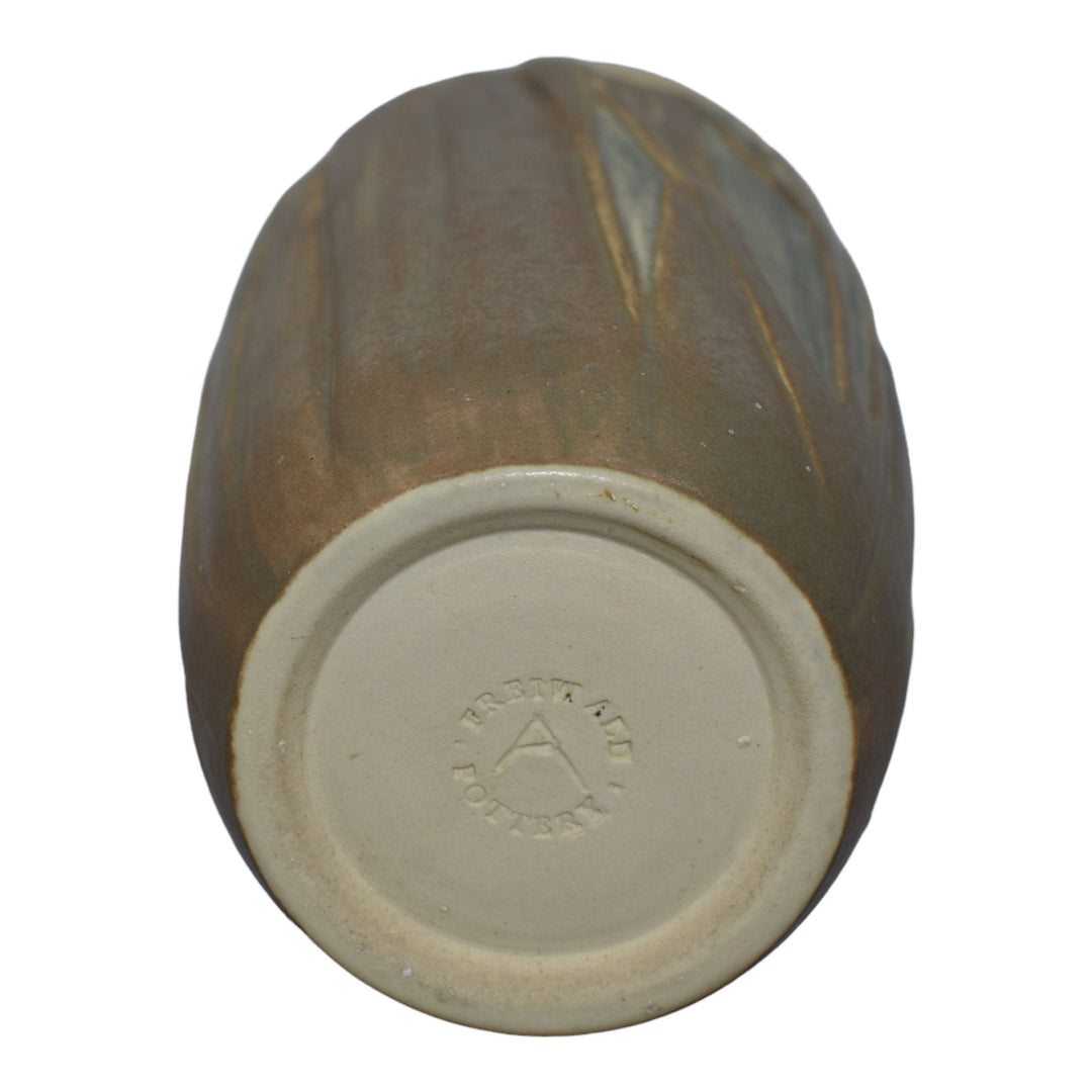 Freiwald Studio Arts And Crafts Hand Made Pottery White Iris Matte Brown Vase - Just Art Pottery
