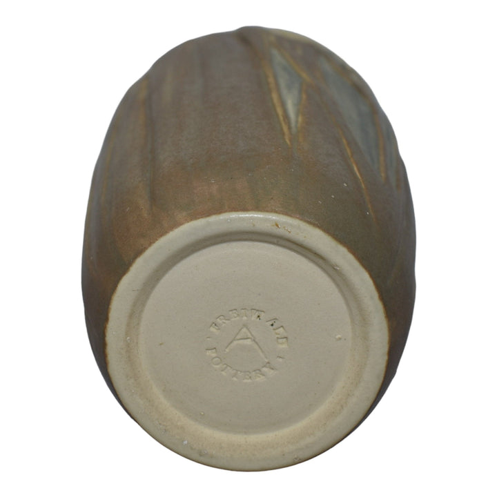 Freiwald Studio Arts And Crafts Hand Made Pottery White Iris Matte Brown Vase - Just Art Pottery