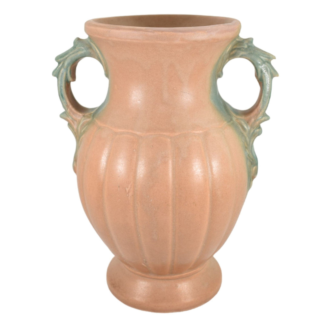 McCoy 1932 Vintage Pottery Matte Brown And Green Handled Large Ceramic Vase 45 - Just Art Pottery