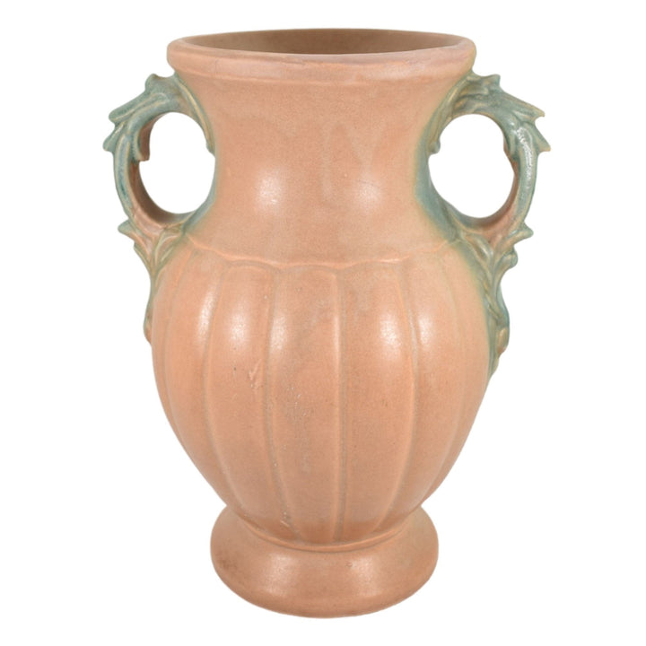 McCoy 1932 Vintage Pottery Matte Brown And Green Handled Large Ceramic Vase 45 - Just Art Pottery