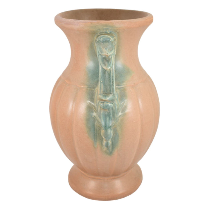 McCoy 1932 Vintage Pottery Matte Brown And Green Handled Large Ceramic Vase 45 - Just Art Pottery