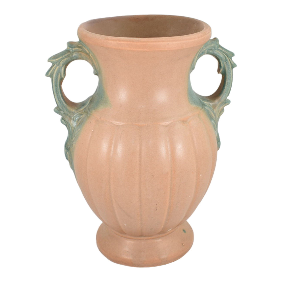 McCoy 1932 Vintage Pottery Matte Brown And Green Handled Large Ceramic Vase 45 - Just Art Pottery
