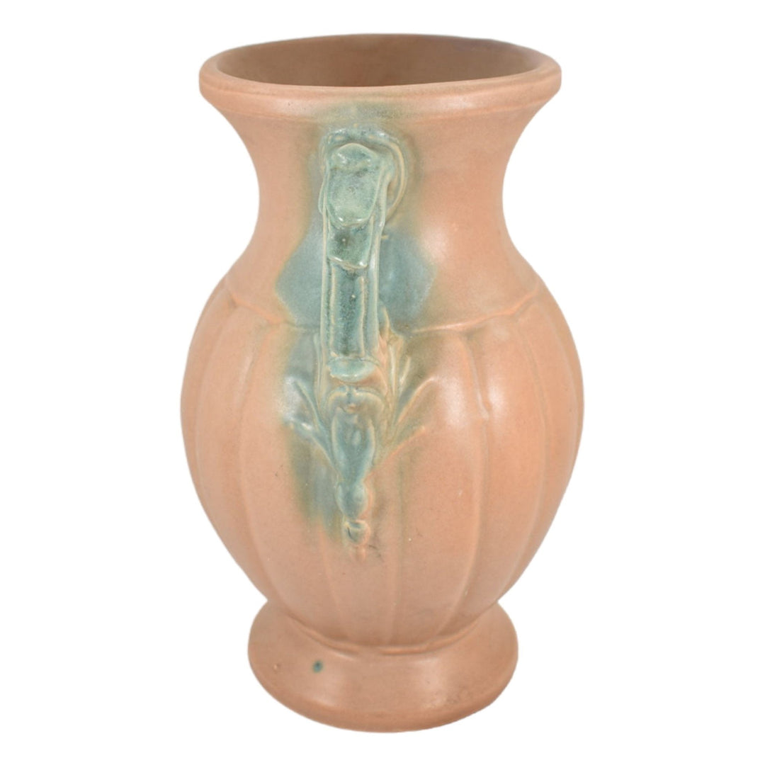 McCoy 1932 Vintage Pottery Matte Brown And Green Handled Large Ceramic Vase 45 - Just Art Pottery