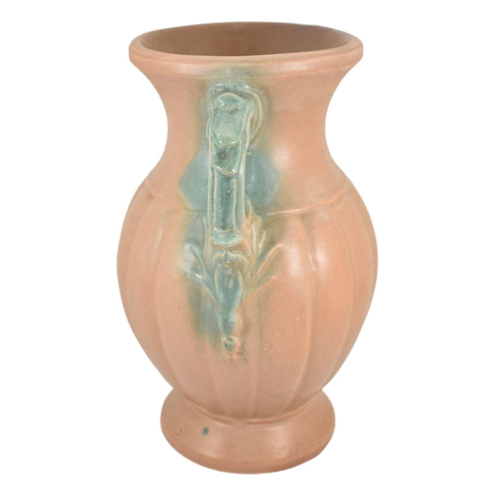 McCoy 1932 Vintage Pottery Matte Brown And Green Handled Large Ceramic Vase 45 - Just Art Pottery