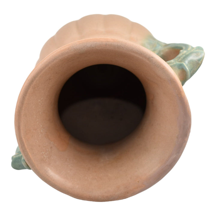 McCoy 1932 Vintage Pottery Matte Brown And Green Handled Large Ceramic Vase 45 - Just Art Pottery