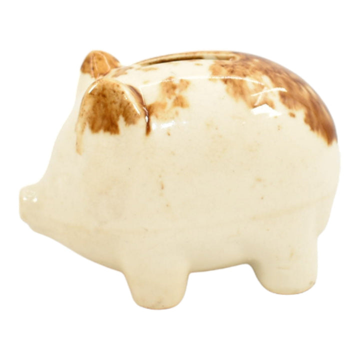 American Vintage Antique Pottery Figural Pig White Ceramic Stoneware Coin Bank