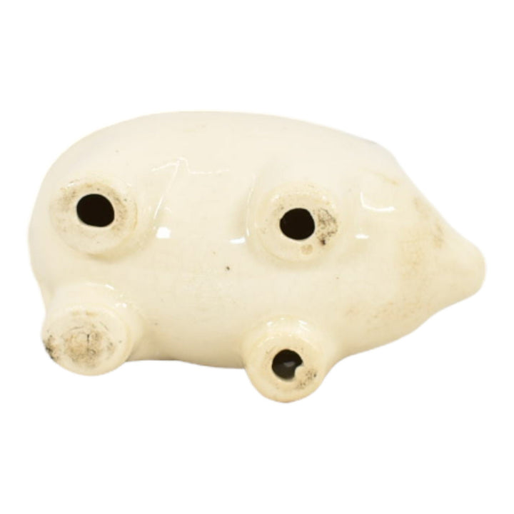 American Vintage Antique Pottery Figural Pig White Ceramic Stoneware Coin Bank