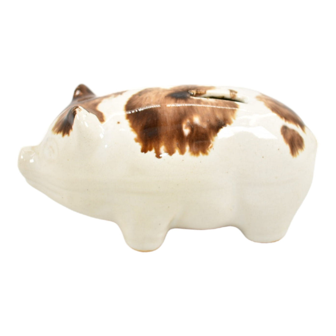 American Vintage Antique Pottery Figural Pig White Ceramic Stoneware Coin Bank