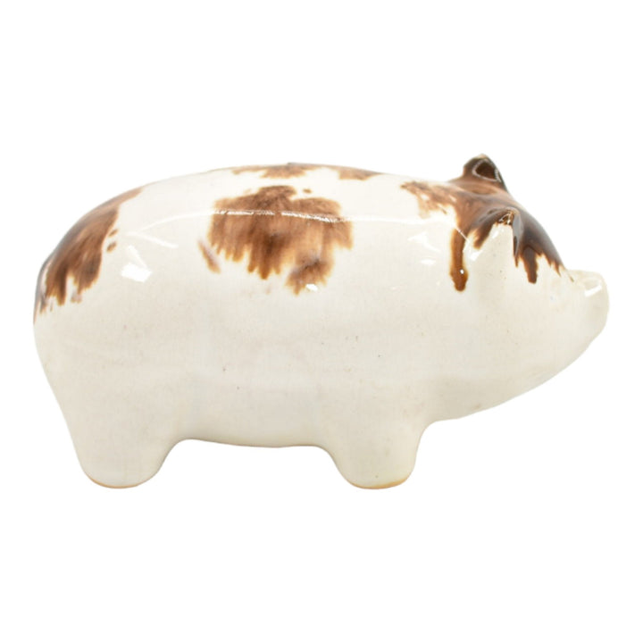 American Vintage Antique Pottery Figural Pig White Ceramic Stoneware Coin Bank