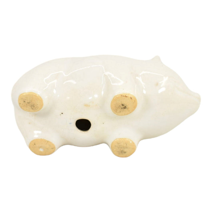 American Vintage Antique Pottery Figural Pig White Ceramic Stoneware Coin Bank