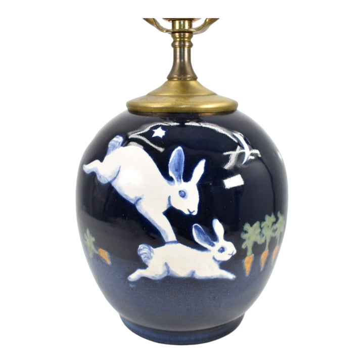 Karen Howell Studio Art Pottery 1987 Hand Decorated Legend Of The Rabbit Lamp