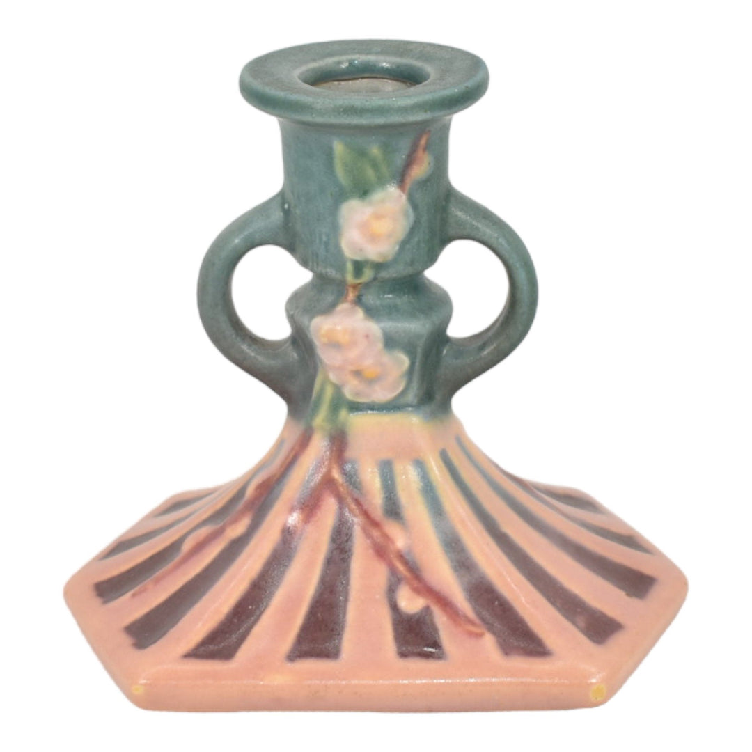 Roseville Cherry Blossom Pink 1933 Vintage Art Pottery Candle Holder 1090-4
