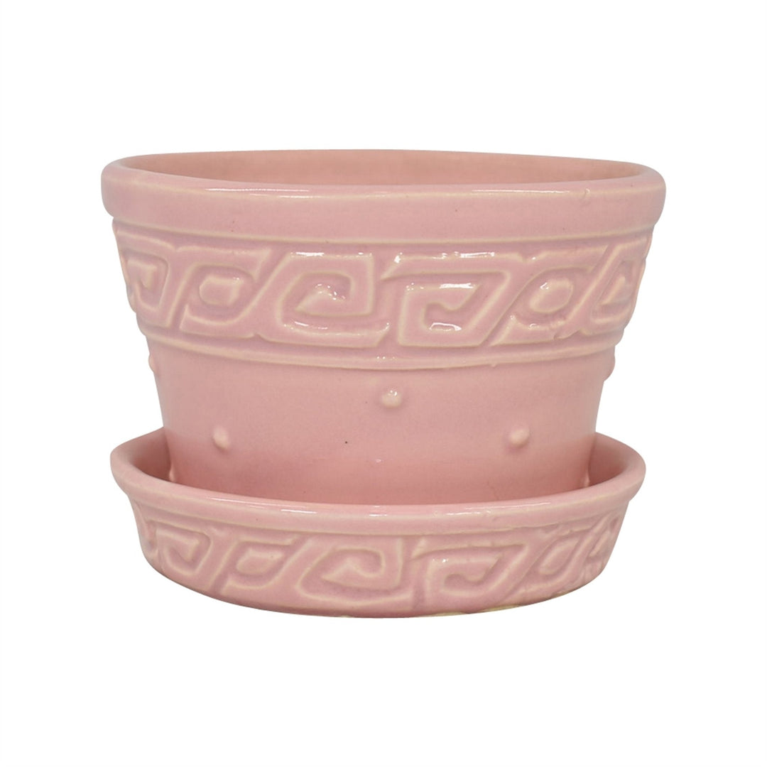 McCoy 1954 Mid Century Modern Art Pottery Pink Geometric Flower Pot Saucer 14-3