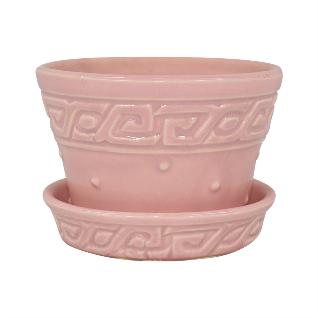 McCoy 1954 Mid Century Modern Art Pottery Pink Geometric Flower Pot Saucer 14-3