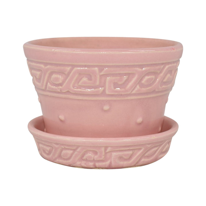 McCoy 1954 Mid Century Modern Art Pottery Pink Geometric Flower Pot Saucer 14-3