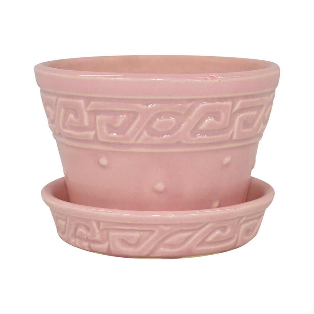 McCoy 1954 Mid Century Modern Art Pottery Pink Geometric Flower Pot Saucer 14-3