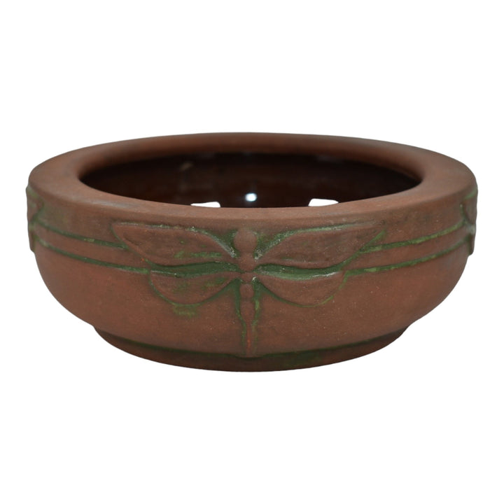 Peters and Reed Moss Aztec 1920s Arts And Crafts Pottery Dragonfly Ceramic Bowl