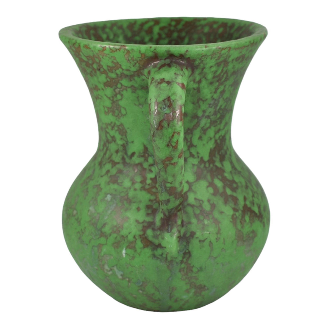 Weller Coppertone 1920s Arts and Crafts Pottery Green Ceramic Handled Vase