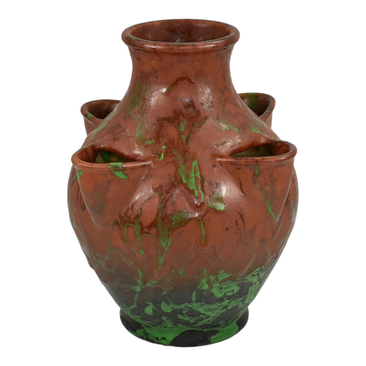 Weller Greora 1930s Art Deco Pottery Brown Green Ceramic Strawberry Pot