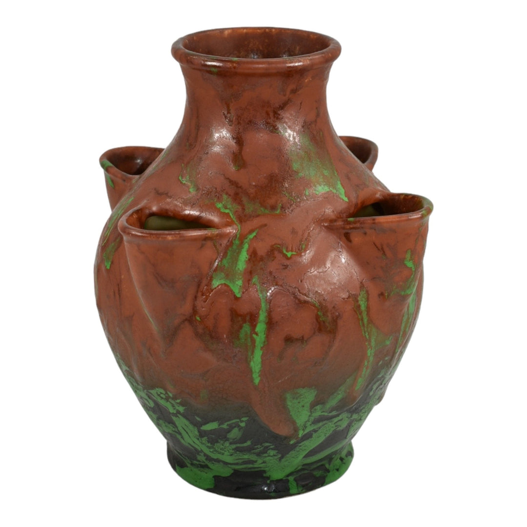 Weller Greora 1930s Art Deco Pottery Brown Green Ceramic Strawberry Pot
