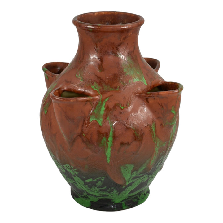 Weller Greora 1930s Art Deco Pottery Brown Green Ceramic Strawberry Pot