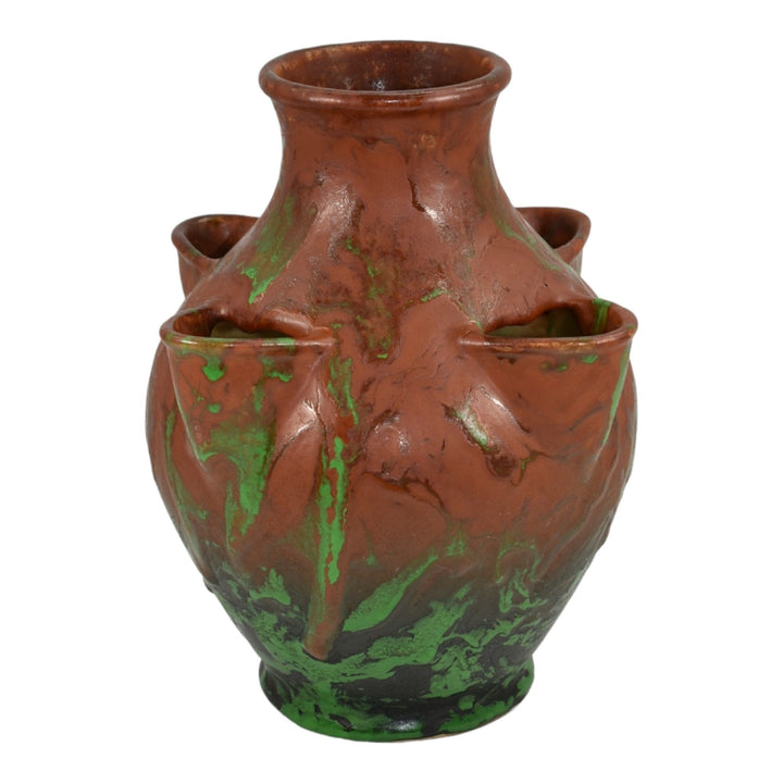 Weller Greora 1930s Art Deco Pottery Brown Green Ceramic Strawberry Pot