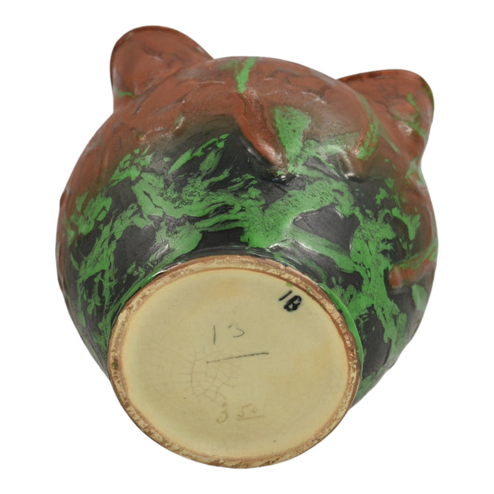 Weller Greora 1930s Art Deco Pottery Brown Green Ceramic Strawberry Pot