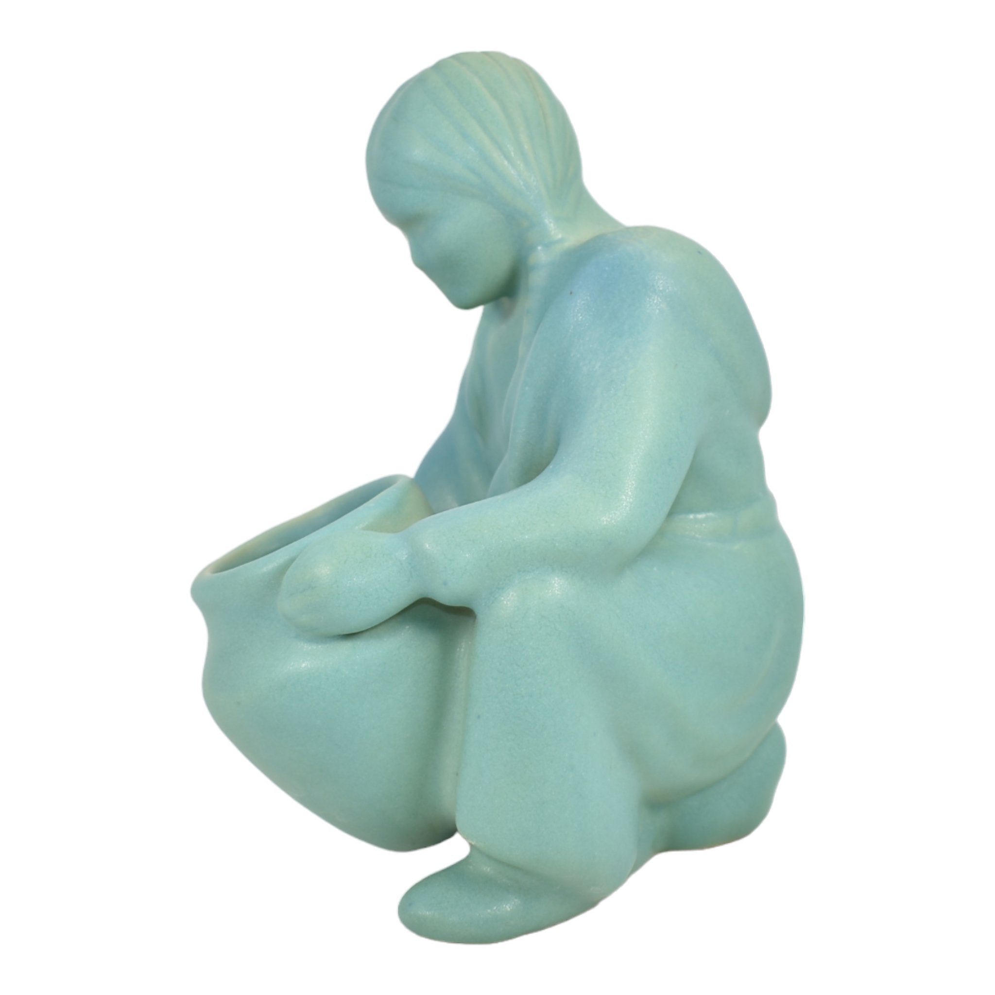 Vintage Native factory American ceramic statue Woman in Turquoise W/ Child 17