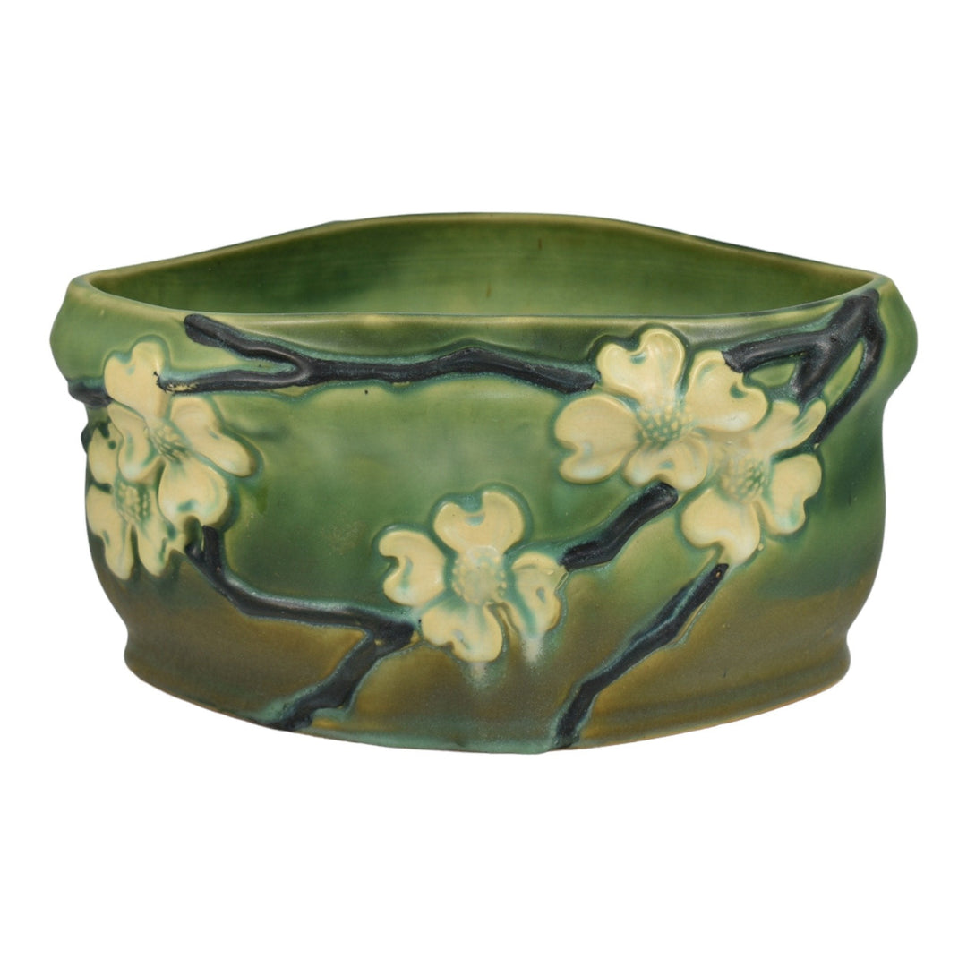 Roseville Dogwood Smooth 1920 Vintage Art Pottery Oblong Ceramic Planter Bowl