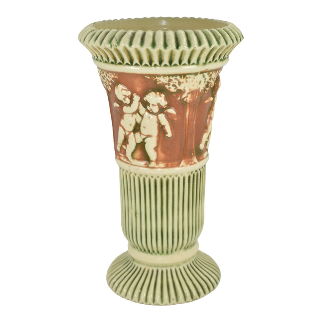 Roseville Donatello Green And Ivory 1916 Vintage Art Pottery Ceramic Vase 113-12