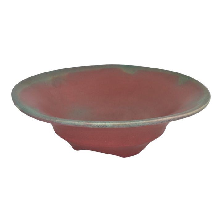 Muncie 1920s Vintage Art Deco Pottery Matte Green Over Rose Ceramic Bowl 167-11