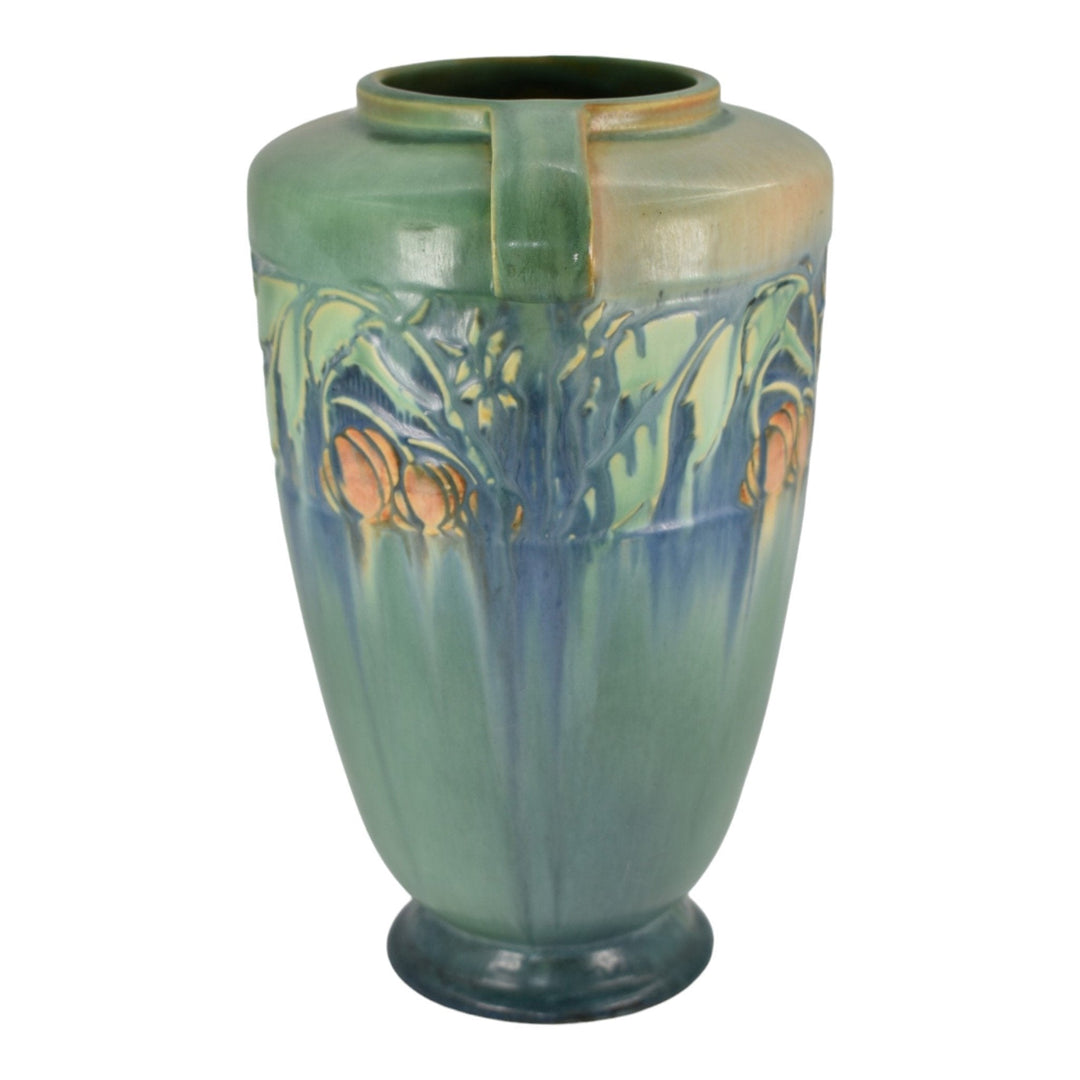 Roseville Baneda Green 1932 Vintage Arts And Crafts Handled Ceramic Vase 599-12