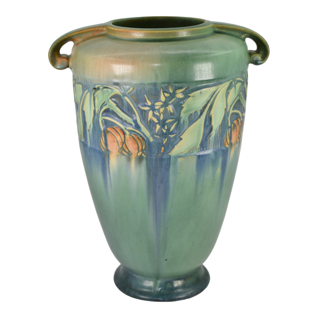 Roseville Baneda Green 1932 Vintage Arts And Crafts Handled Ceramic Vase 599-12