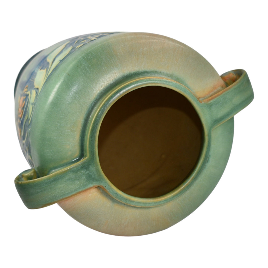 Roseville Baneda Green 1932 Vintage Arts And Crafts Handled Ceramic Vase 599-12 - Just Art Pottery