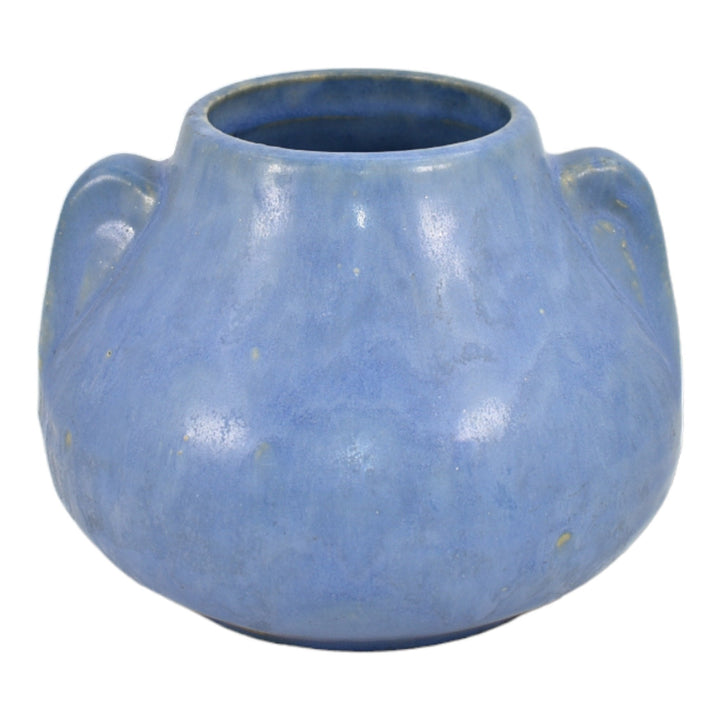 Brush McCoy Art Vellum 1930s Art Deco Pottery Mottled Matte Blue Fawn Vase 716 - Just Art Pottery
