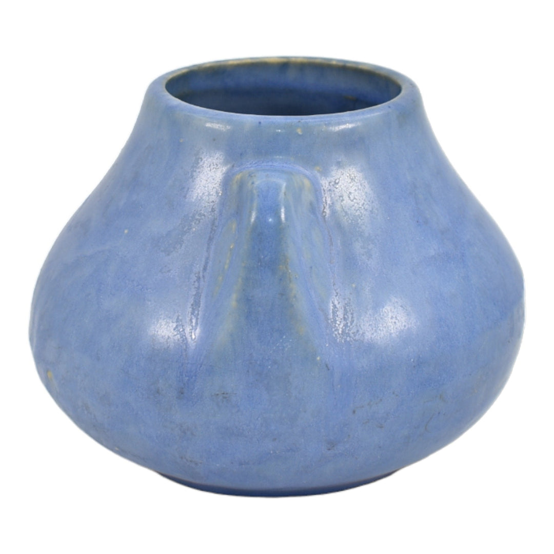 Brush McCoy Art Vellum 1930s Art Deco Pottery Mottled Matte Blue Fawn Vase 716 - Just Art Pottery