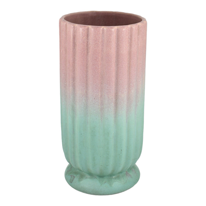 Pfaltzgraff 1930s Vintage Art Deco Pottery Pink And Green Tall Ceramic Vase