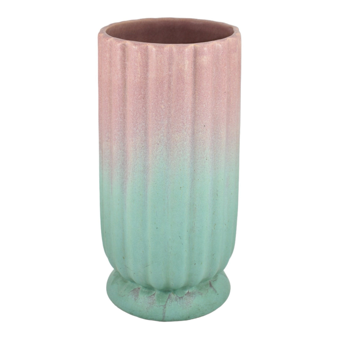 Pfaltzgraff 1930s Vintage Art Deco Pottery Pink And Green Tall Ceramic Vase