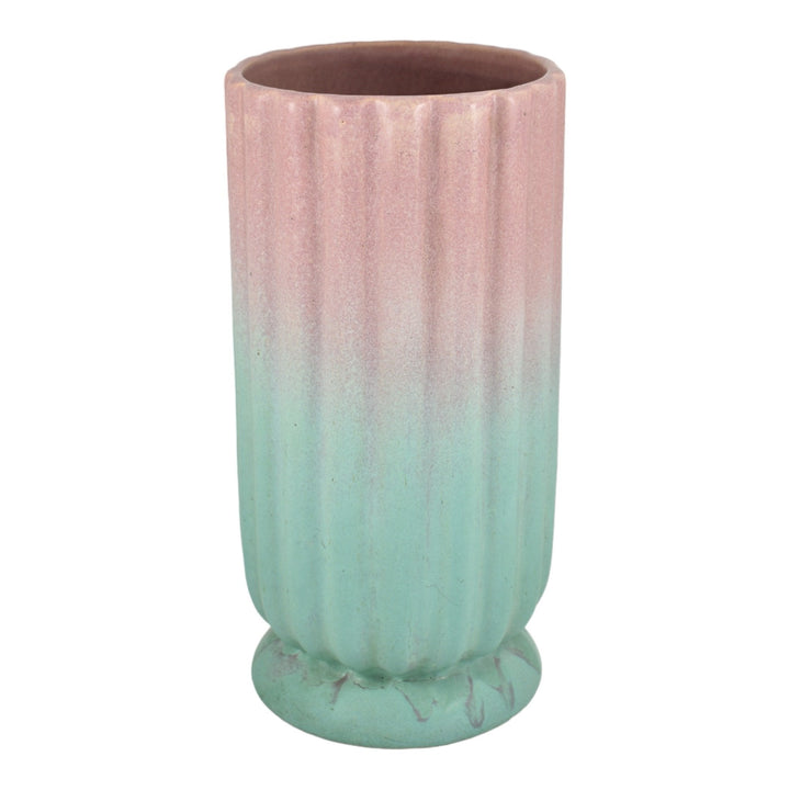 Pfaltzgraff 1930s Vintage Art Deco Pottery Pink And Green Tall Ceramic Vase