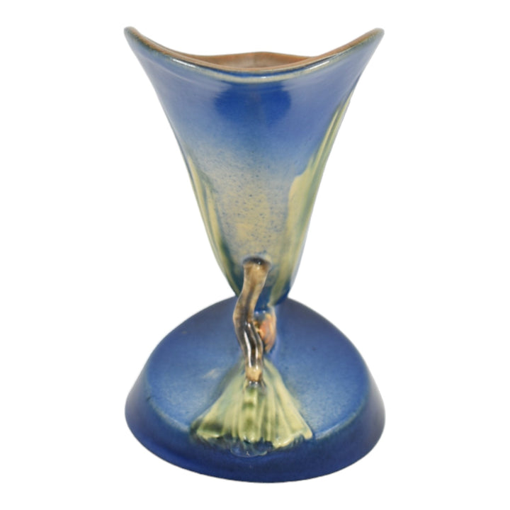 Roseville Pine Cone Blue 1936 Vintage Art Pottery Ceramic Cornucopia Vase 126-6
